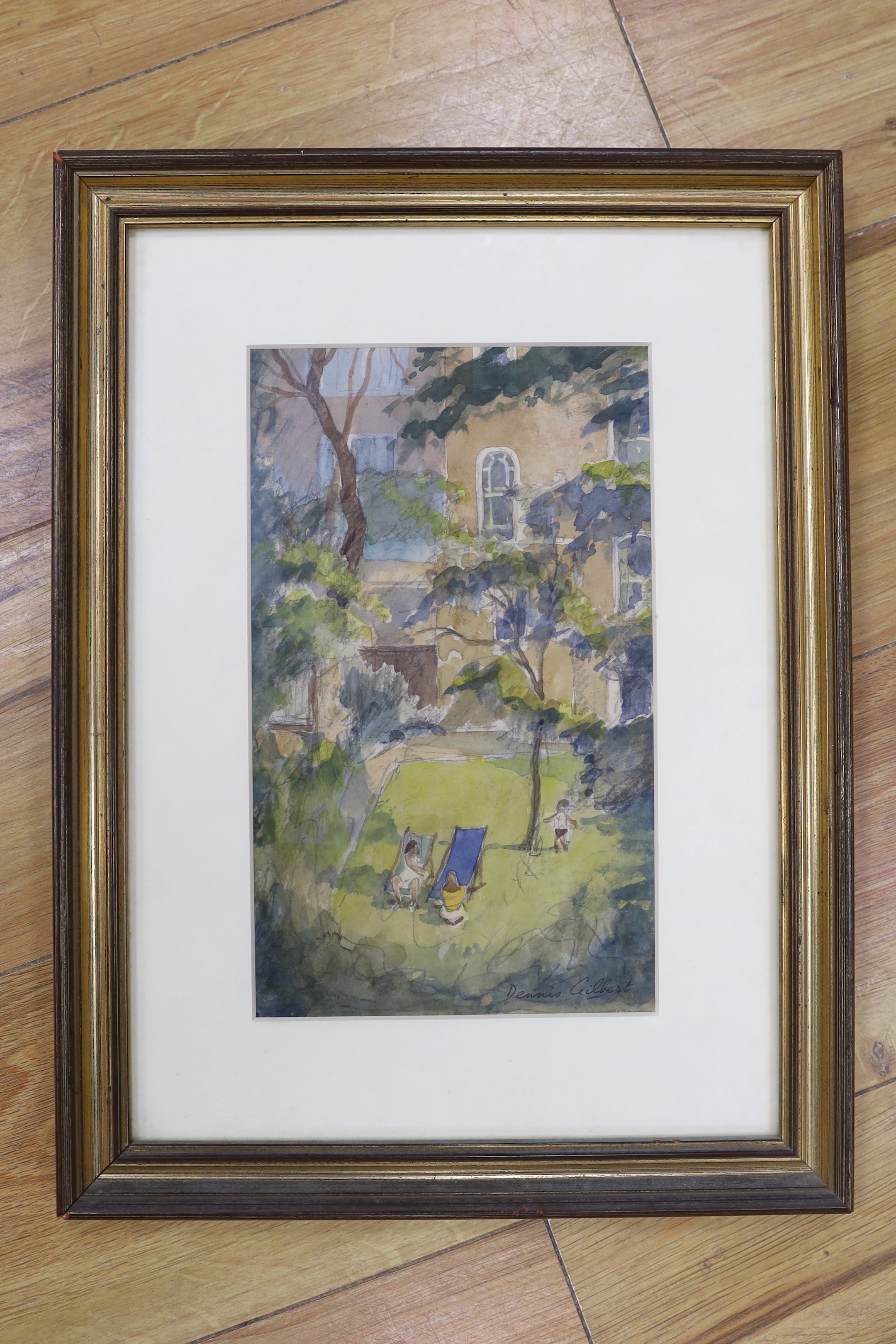 Dennis Gilbert NEAC (b.1922), watercolour, 'Back Garden in Chelsea', signed, The Mall Gallery label verso, 26 x 16cm